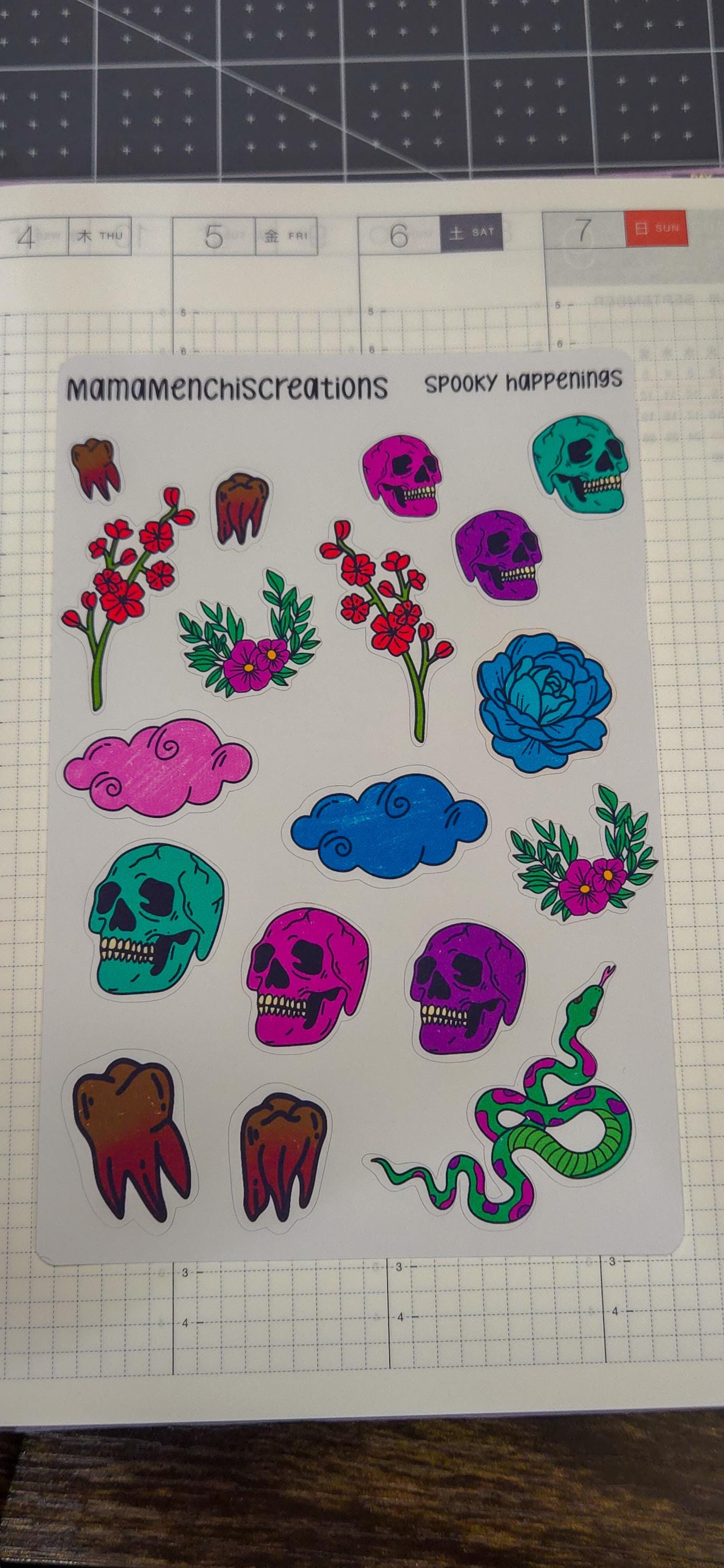 Skulls and Flowers Spooky Halloween Deco Stickers Bujo Journal Planner deco Sticker Sheet