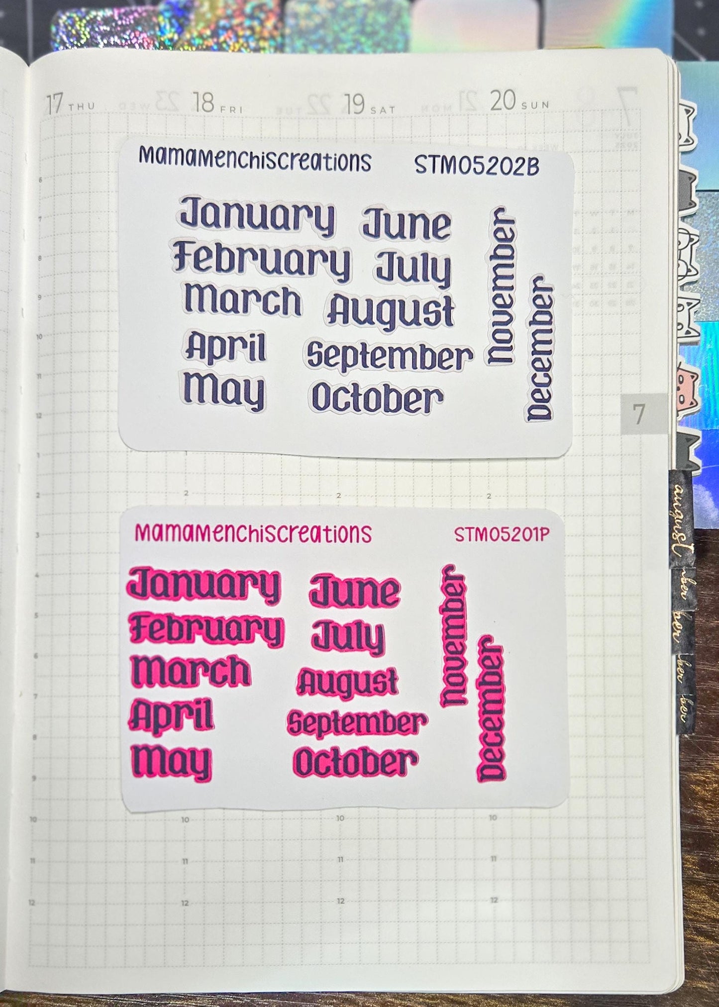 Functional Monthly Gothic Font Matte Bujo Journal Planner deco Quarter Sticker Sheet
