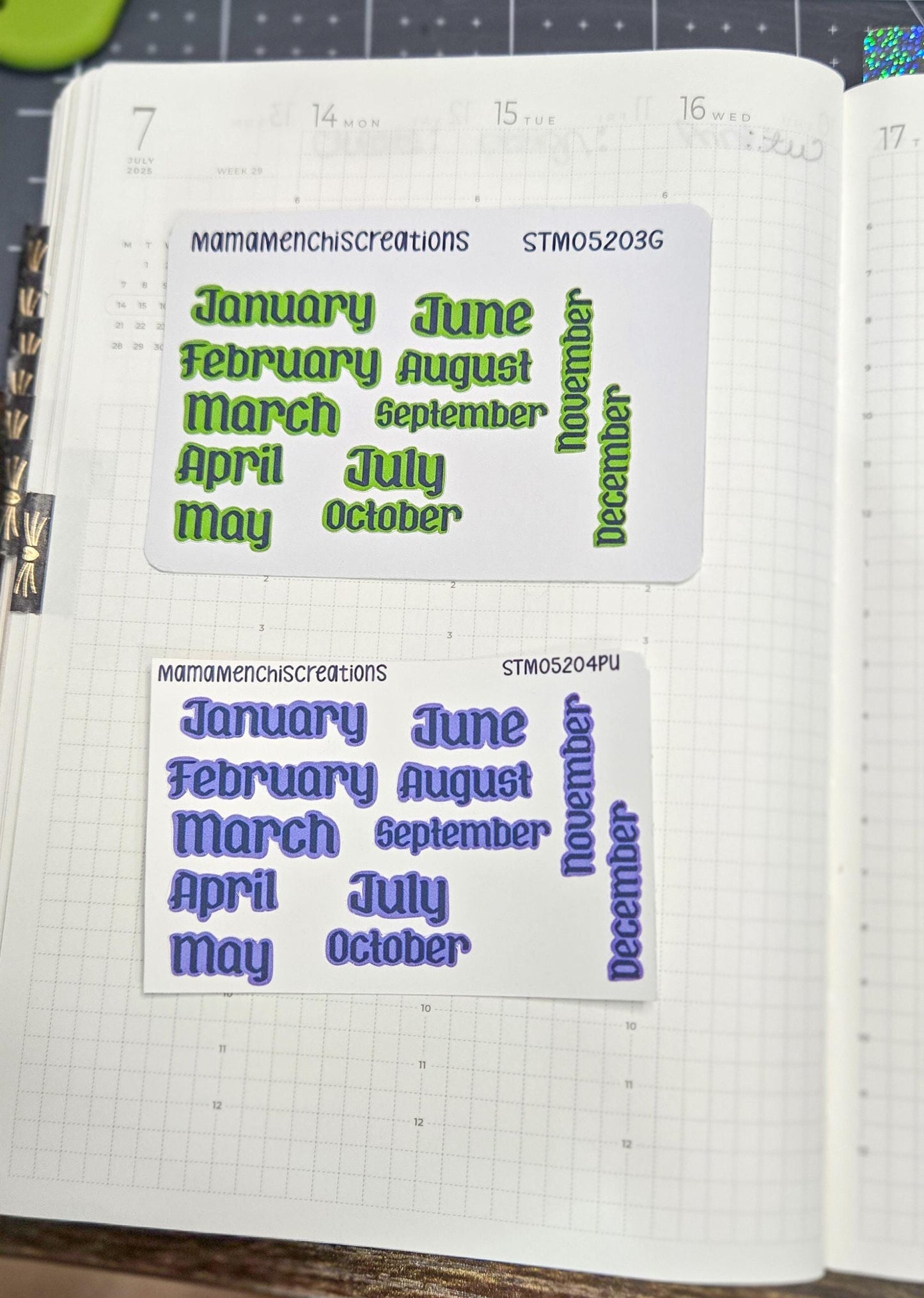 Functional Monthly Gothic Font Matte Bujo Journal Planner deco Quarter Sticker Sheet
