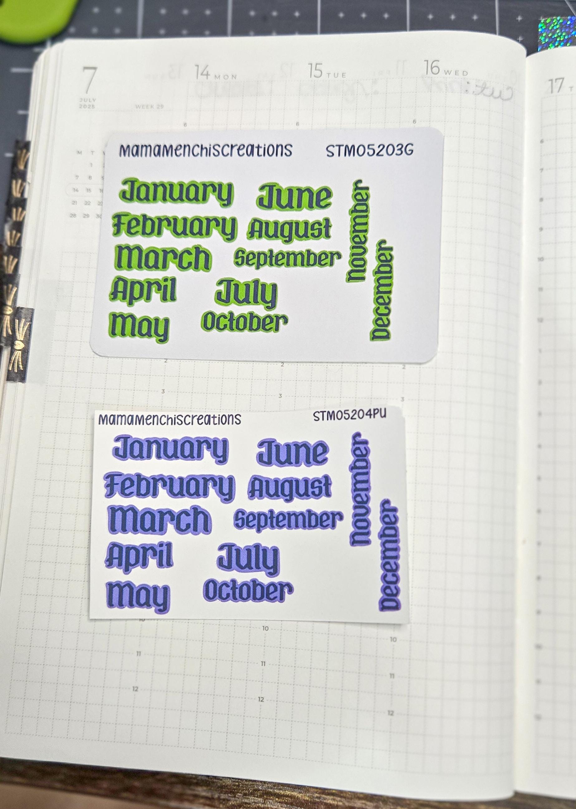 Functional Monthly Gothic Font Matte Bujo Journal Planner deco Quarter Sticker Sheet