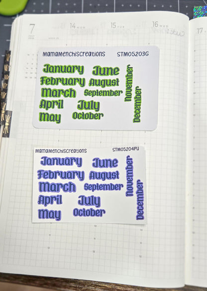 Functional Monthly Gothic Font Matte Bujo Journal Planner deco Quarter Sticker Sheet