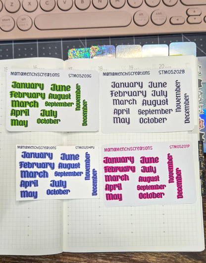 Functional Monthly Gothic Font Matte Bujo Journal Planner deco Quarter Sticker Sheet