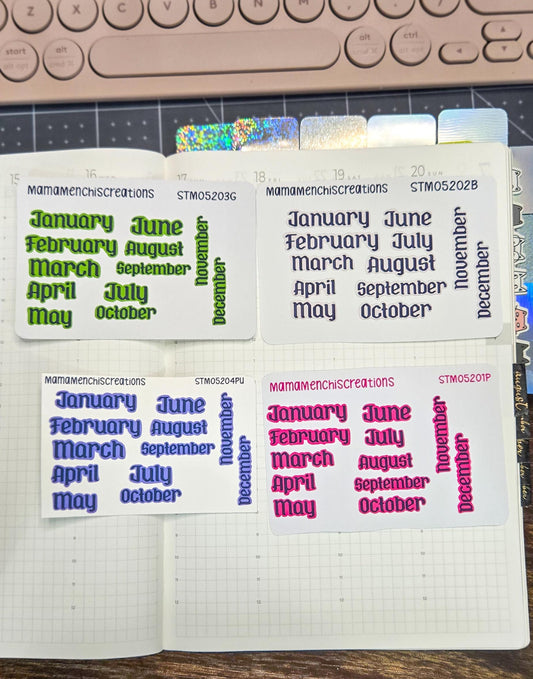 Functional Monthly Gothic Font Matte Bujo Journal Planner deco Quarter Sticker Sheet