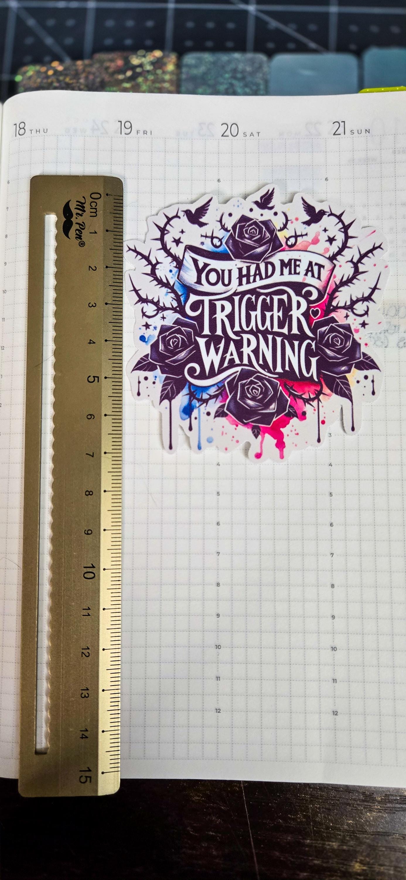 Trigger Warning Bookish Glossy Die Cut Bujo Journal Planner Sticker