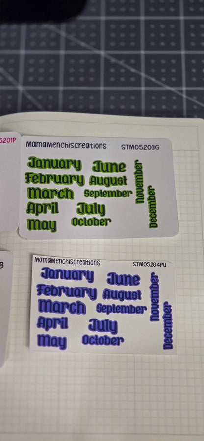 Colorful Months Gothic Style Font Functional Stickers for Bujo Journal Planner Sticker