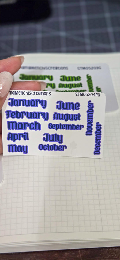 Colorful Months Gothic Style Font Functional Stickers for Bujo Journal Planner Sticker