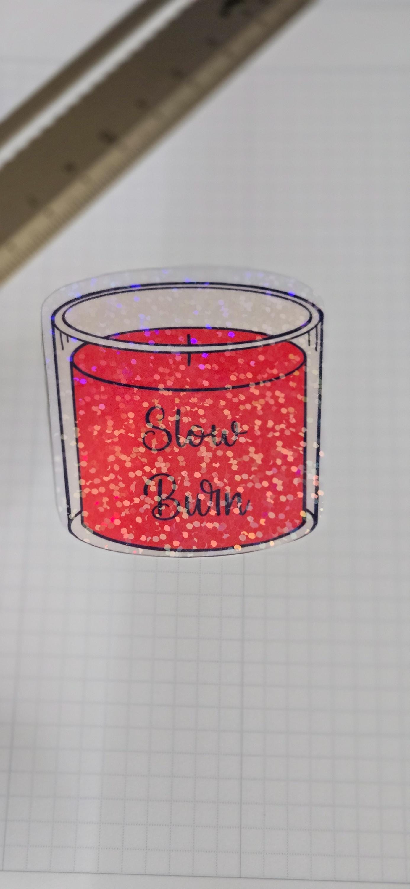 Slow Burn Bookish Glitter Overlay Glossy Die Cut Bujo Journal Planner Sticker