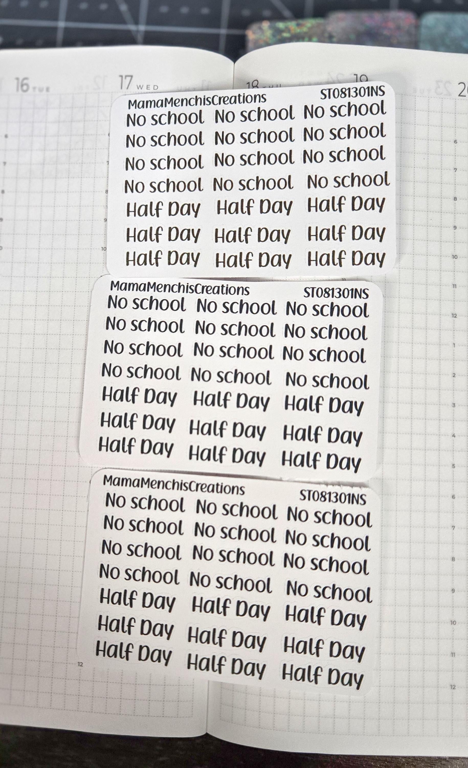 No School Half Day Bujo Journal Planner deco Sticker Sheet