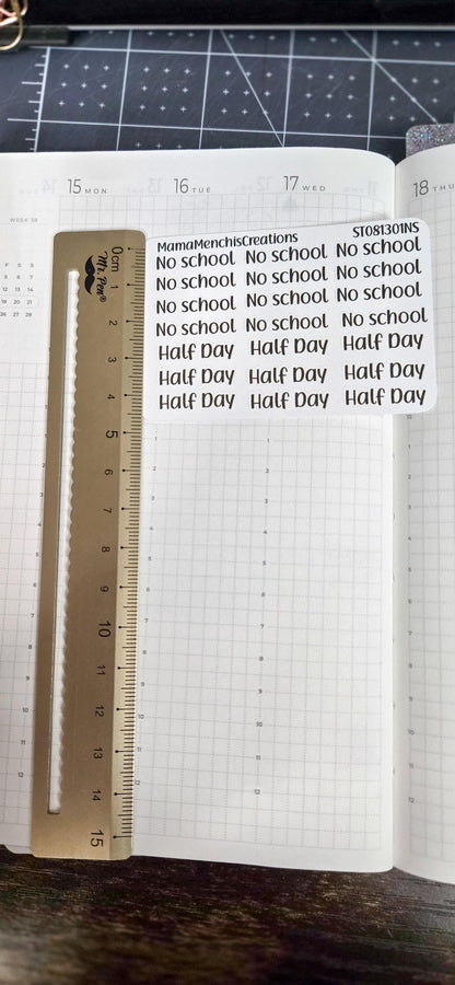 No School Half Day Bujo Journal Planner deco Sticker Sheet