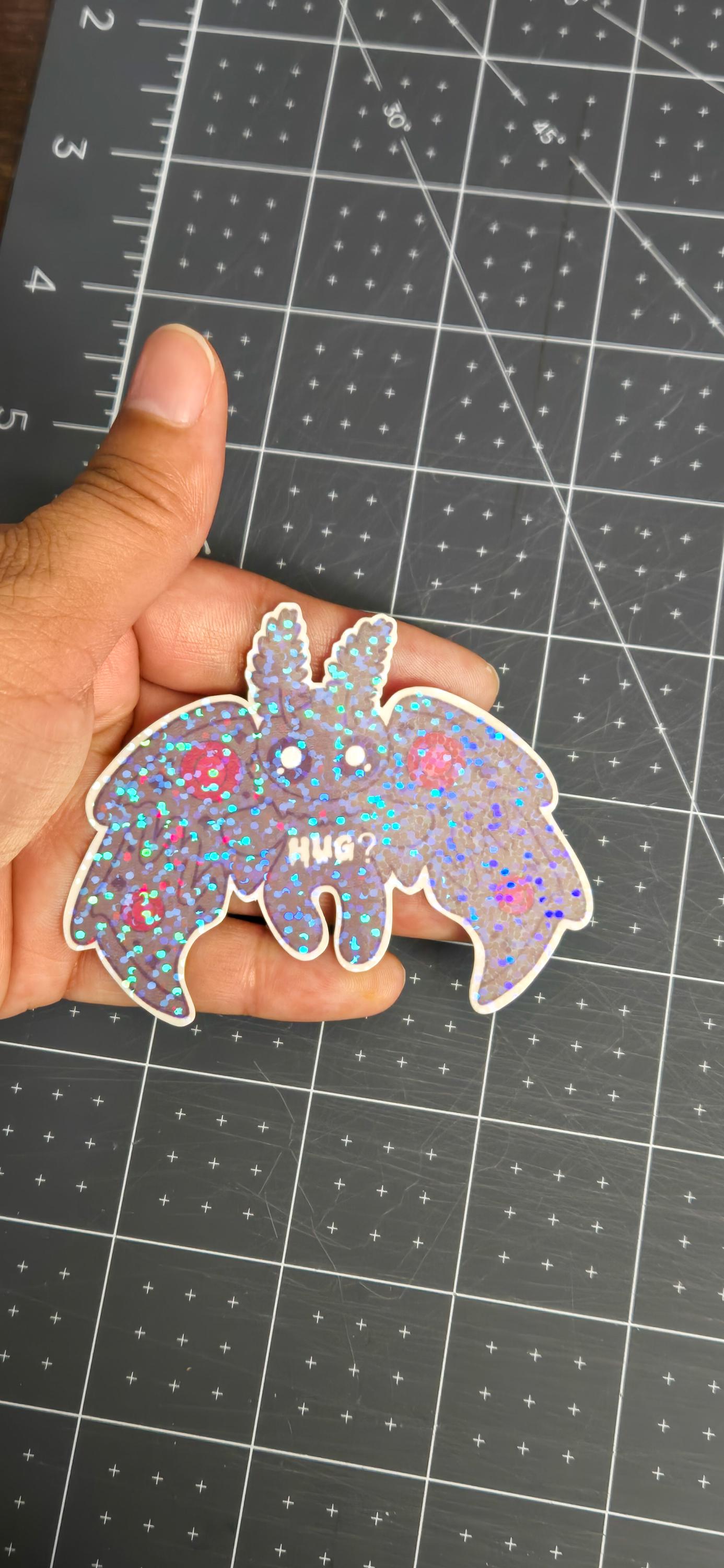 Flying Moth Man Cryptid Hug Glitter Die Cut Bujo Journal Planner Sticker