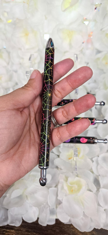 Neon Halloween Skulls Bats Spider Webs Refillable Retractable Gel Pen
