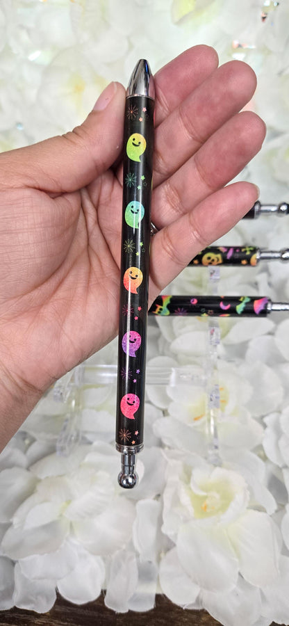 Neon Halloween Skulls Bats Spider Webs Refillable Retractable Gel Pen