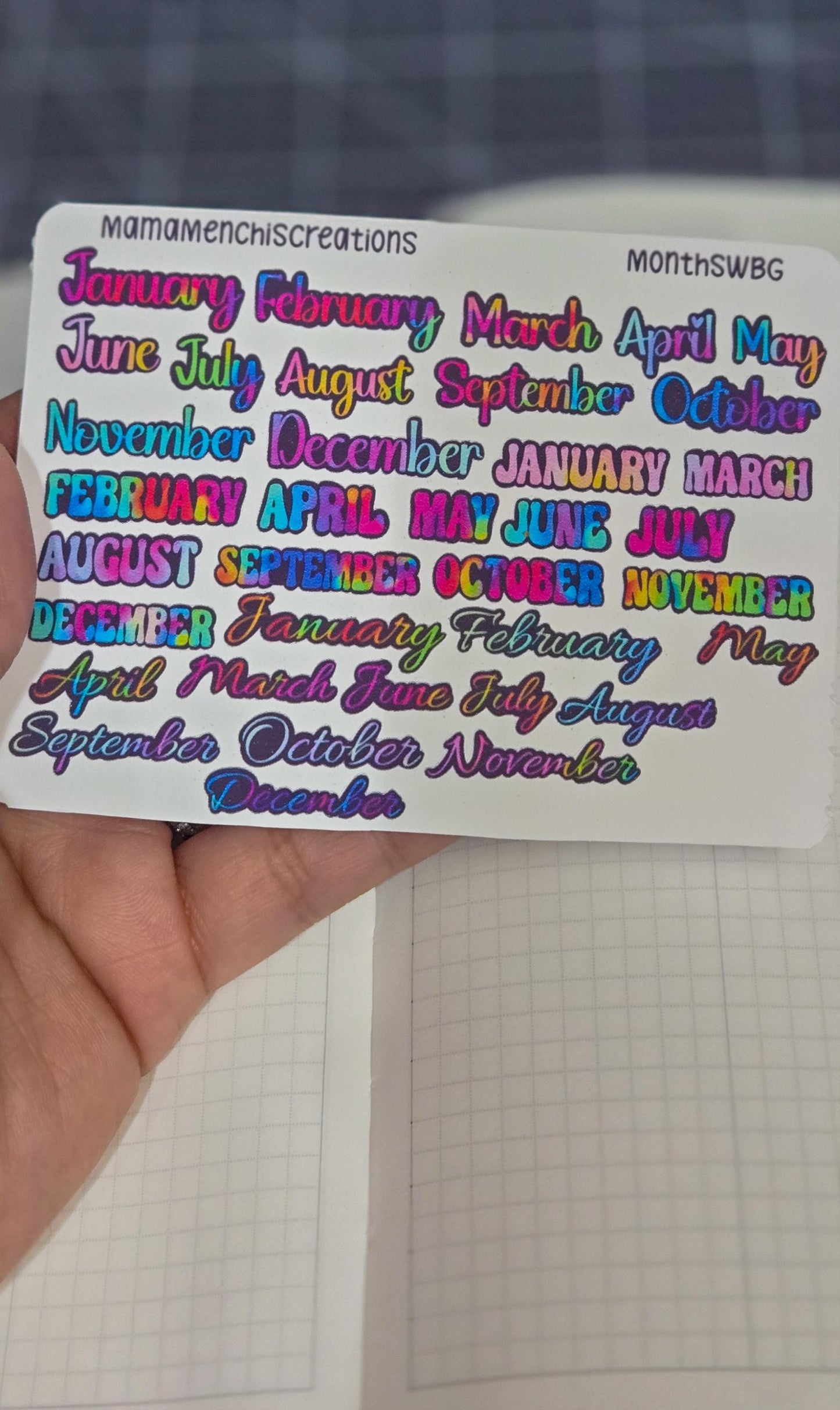 Month Of the Year Blackout Rainbow Bujo Journal Planner deco Sticker Sheet