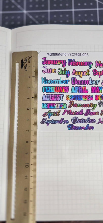 Month Of the Year Blackout Rainbow Bujo Journal Planner deco Sticker Sheet