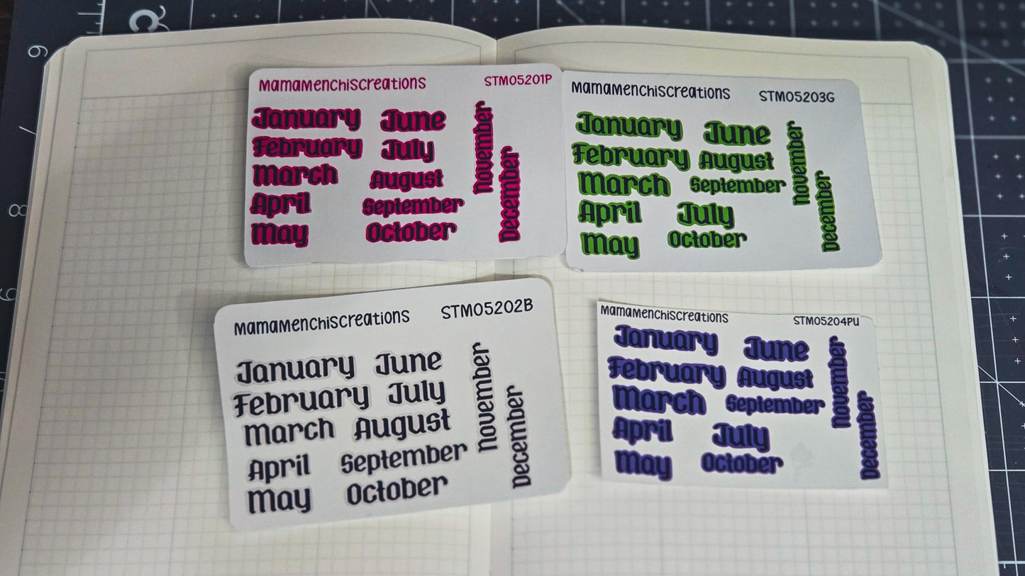 Colorful Months Gothic Style Font Functional Stickers for Bujo Journal Planner Sticker