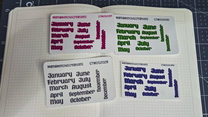 Colorful Months Gothic Style Font Functional Stickers for Bujo Journal Planner Sticker