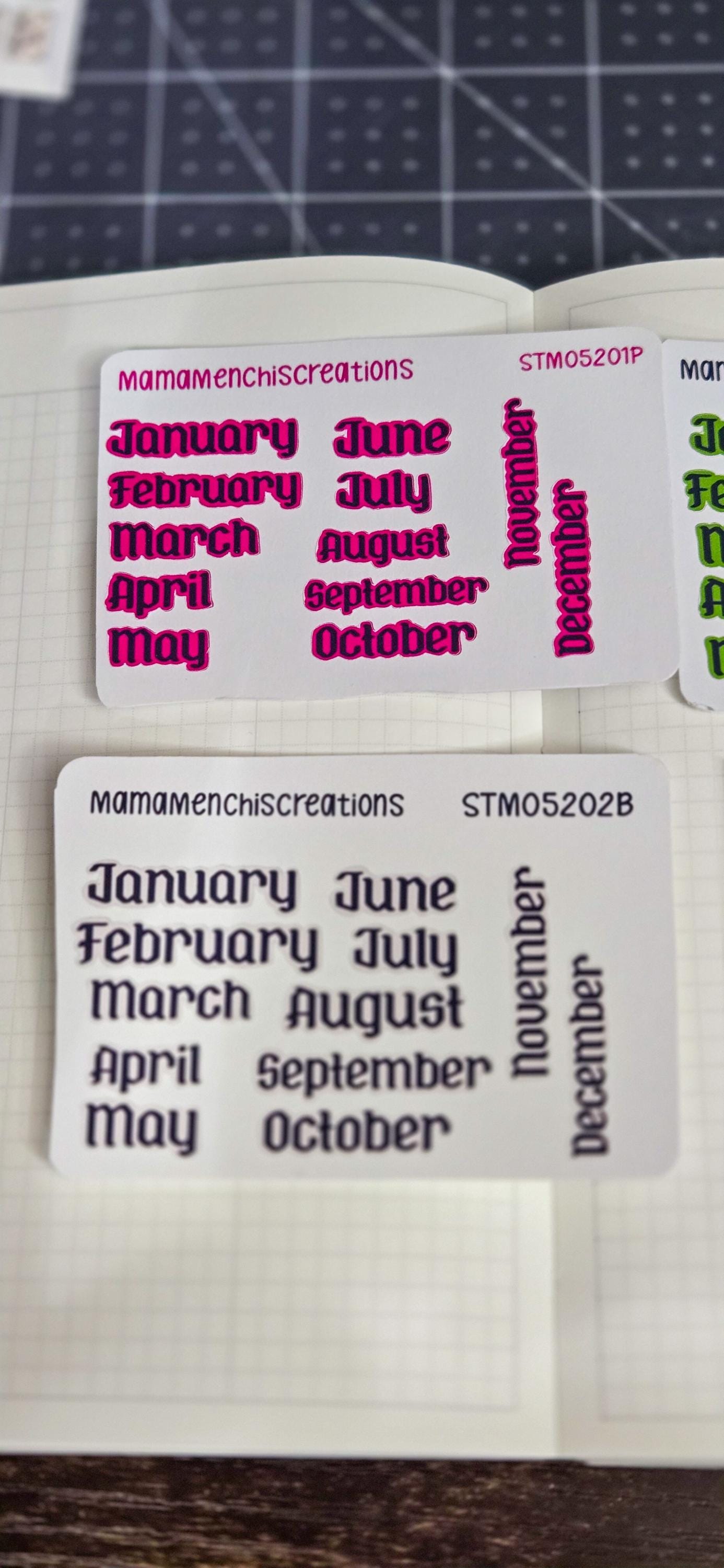 Colorful Months Gothic Style Font Functional Stickers for Bujo Journal Planner Sticker