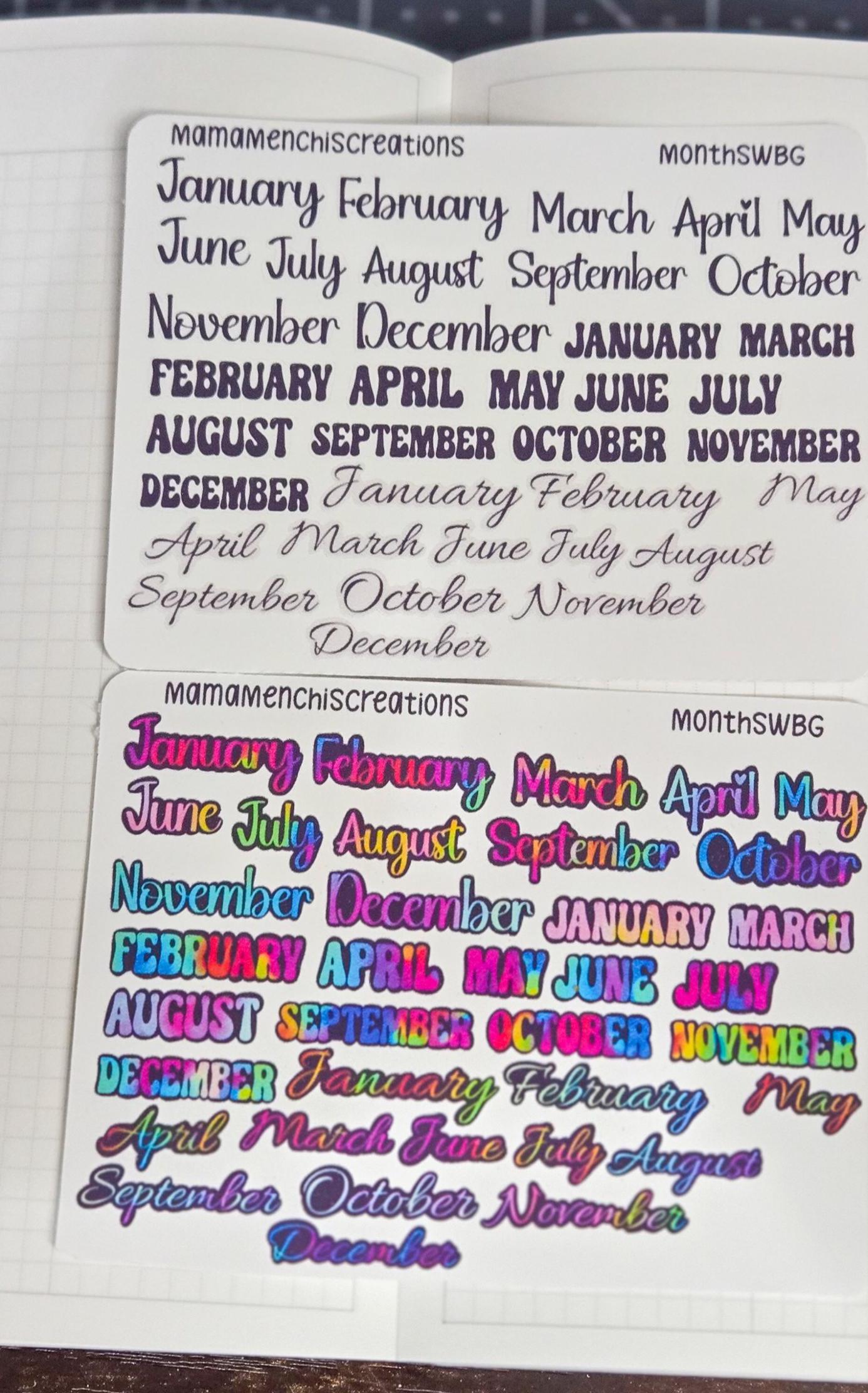 Month Of the Year Blackout Rainbow Bujo Journal Planner deco Sticker Sheet