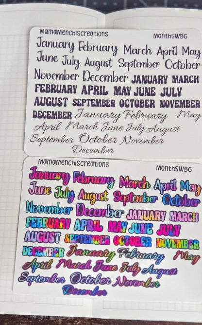 Month Of the Year Blackout Rainbow Bujo Journal Planner deco Sticker Sheet