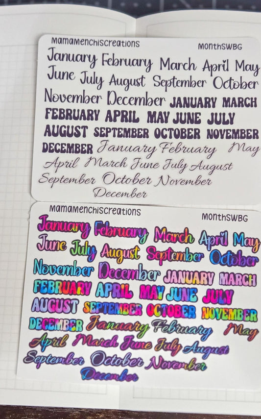 Month Of the Year Blackout Rainbow Bujo Journal Planner deco Sticker Sheet