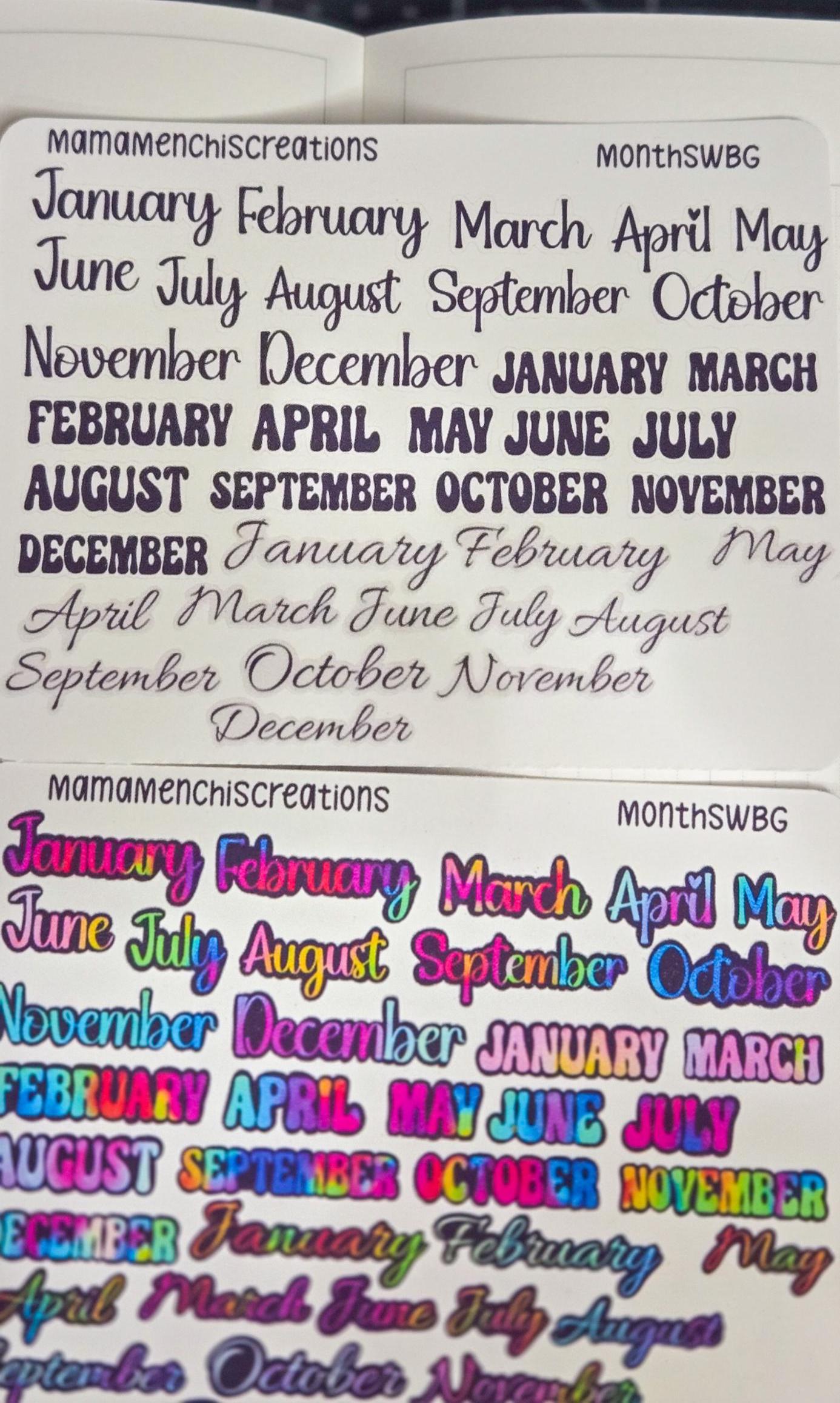 Month Of the Year Blackout Rainbow Bujo Journal Planner deco Sticker Sheet