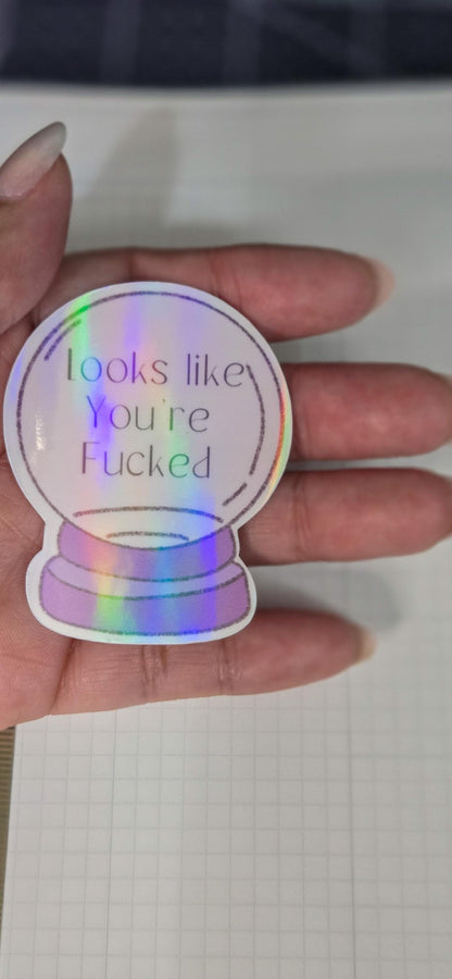 Witchy Crystal Ball Looks Like You're F'ed Holographic Die Cut Bujo Journal Planner Sticker