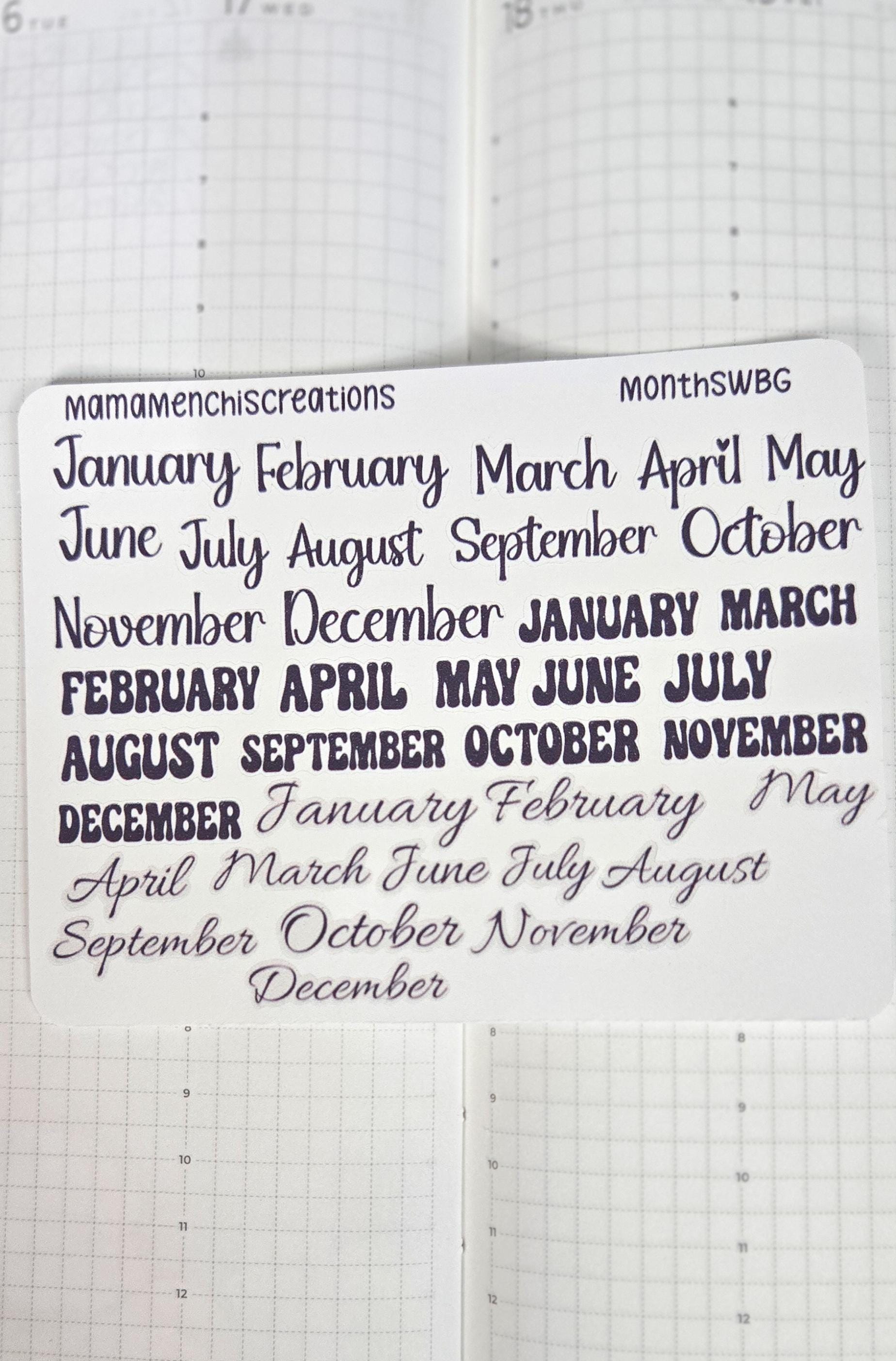 Month Of the Year Blackout Rainbow Bujo Journal Planner deco Sticker Sheet