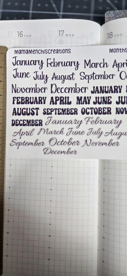 Month Of the Year Blackout Rainbow Bujo Journal Planner deco Sticker Sheet