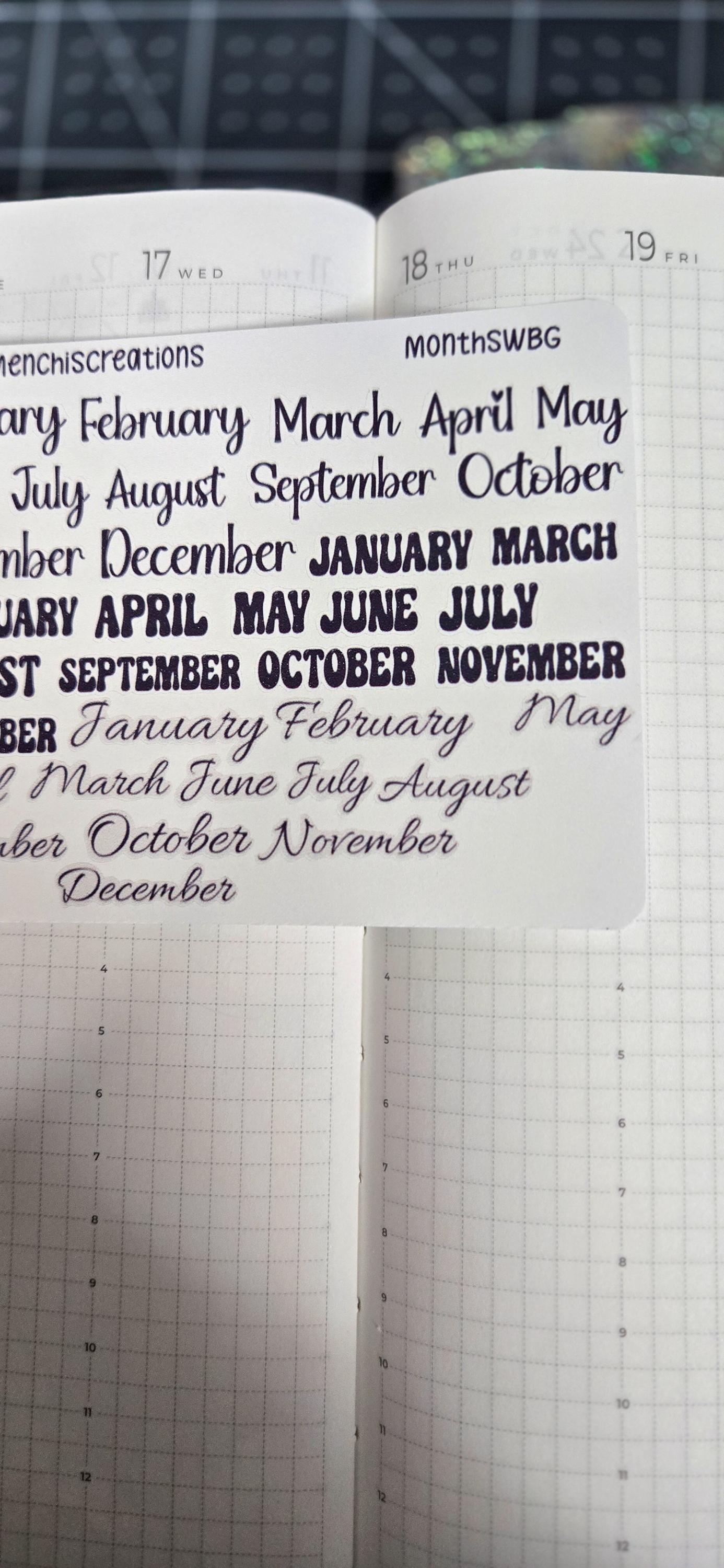 Month Of the Year Blackout Rainbow Bujo Journal Planner deco Sticker Sheet
