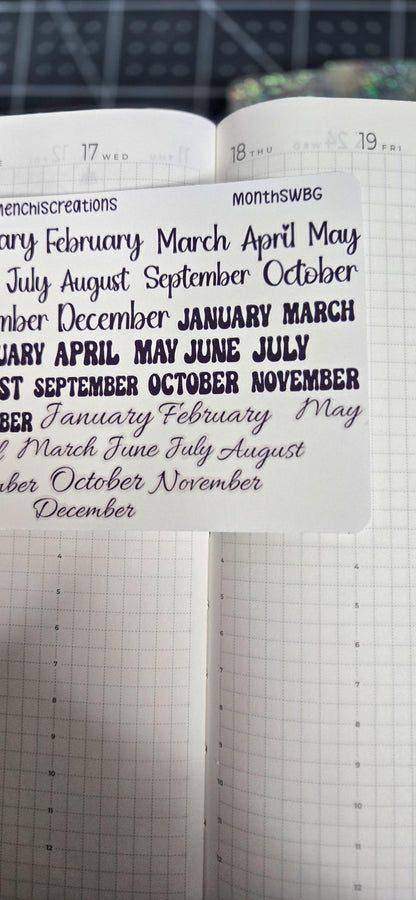 Month Of the Year Blackout Rainbow Bujo Journal Planner deco Sticker Sheet