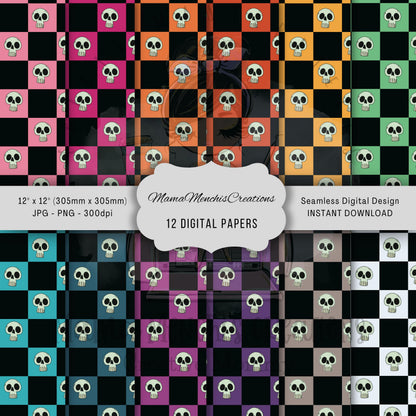 Checkered Skeletons Set of 12 Patterns Size 12x12 Digital Download