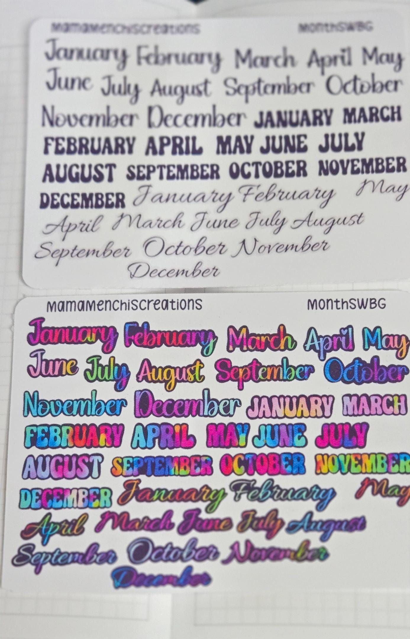 Month Of the Year Blackout Rainbow Bujo Journal Planner deco Sticker Sheet