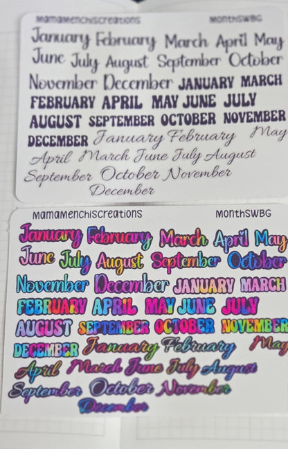Month Of the Year Blackout Rainbow Bujo Journal Planner deco Sticker Sheet