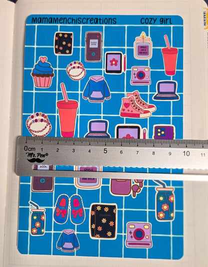 Cozy Girl Cozy Vibes Bujo Journal Planner deco Sticker Sheet