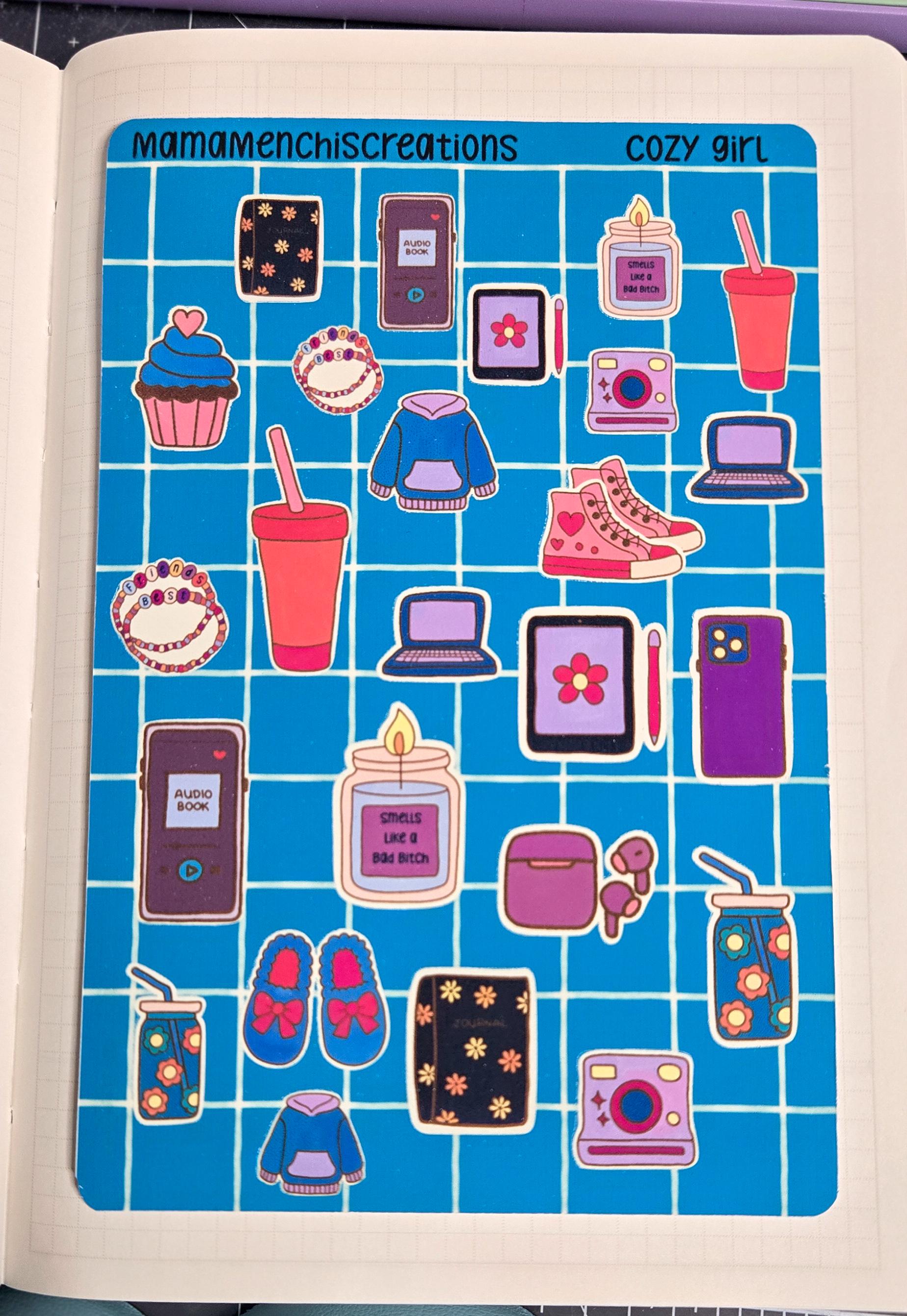 Cozy Girl Cozy Vibes Bujo Journal Planner deco Sticker Sheet