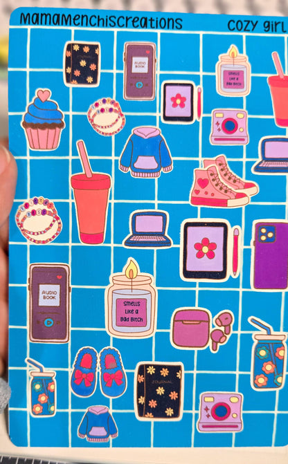 Cozy Girl Cozy Vibes Bujo Journal Planner deco Sticker Sheet