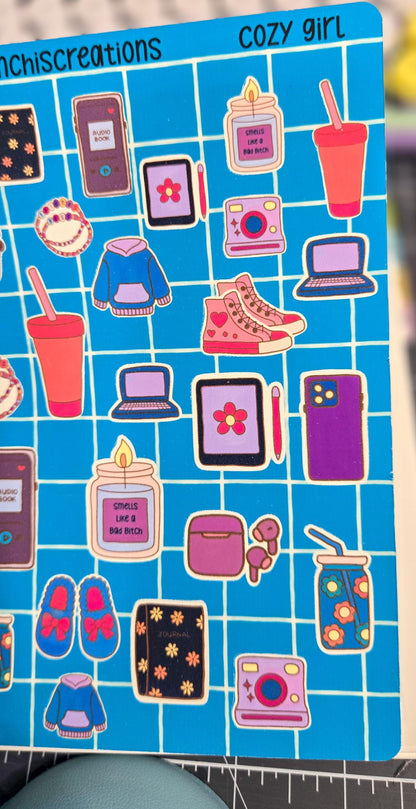 Cozy Girl Cozy Vibes Bujo Journal Planner deco Sticker Sheet