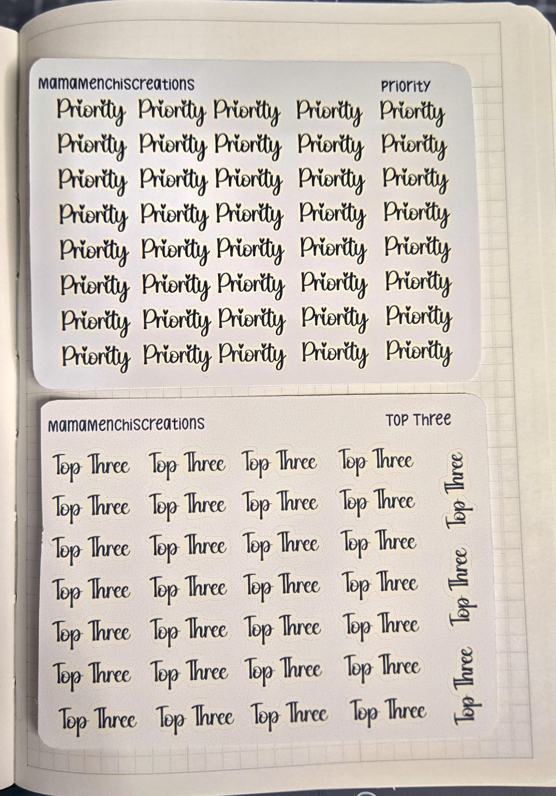 Priority and or Top Three Tracker Bujo Journal Planner Functional Sticker Sheet