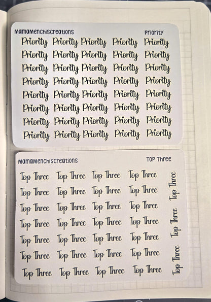 Priority and or Top Three Tracker Bujo Journal Planner Functional Sticker Sheet