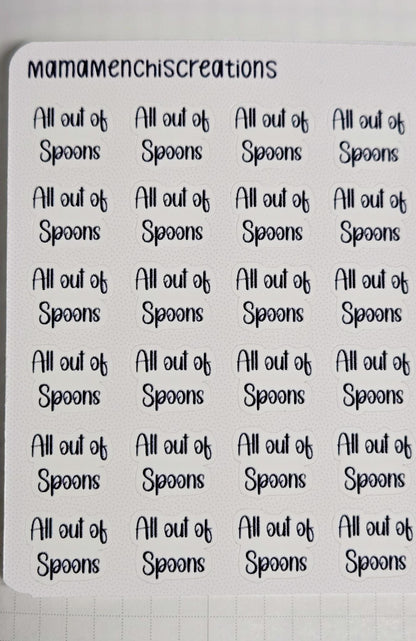 All out of Spoons Spoonie Tracker Bujo Journal Planner Functional Sticker Sheet