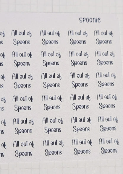 All out of Spoons Spoonie Tracker Bujo Journal Planner Functional Sticker Sheet