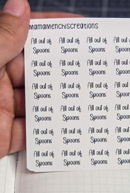 All out of Spoons Spoonie Tracker Bujo Journal Planner Functional Sticker Sheet