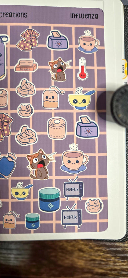 Influenza Cozy Sick Days Bujo Journal Planner Deco Sticker Sheet
