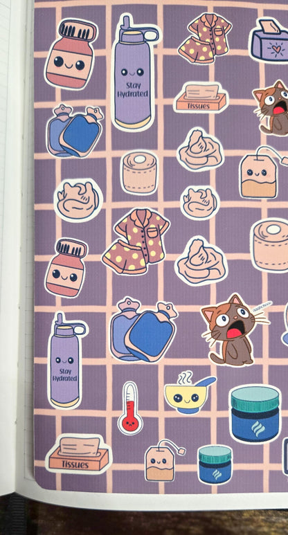 Influenza Cozy Sick Days Bujo Journal Planner Deco Sticker Sheet