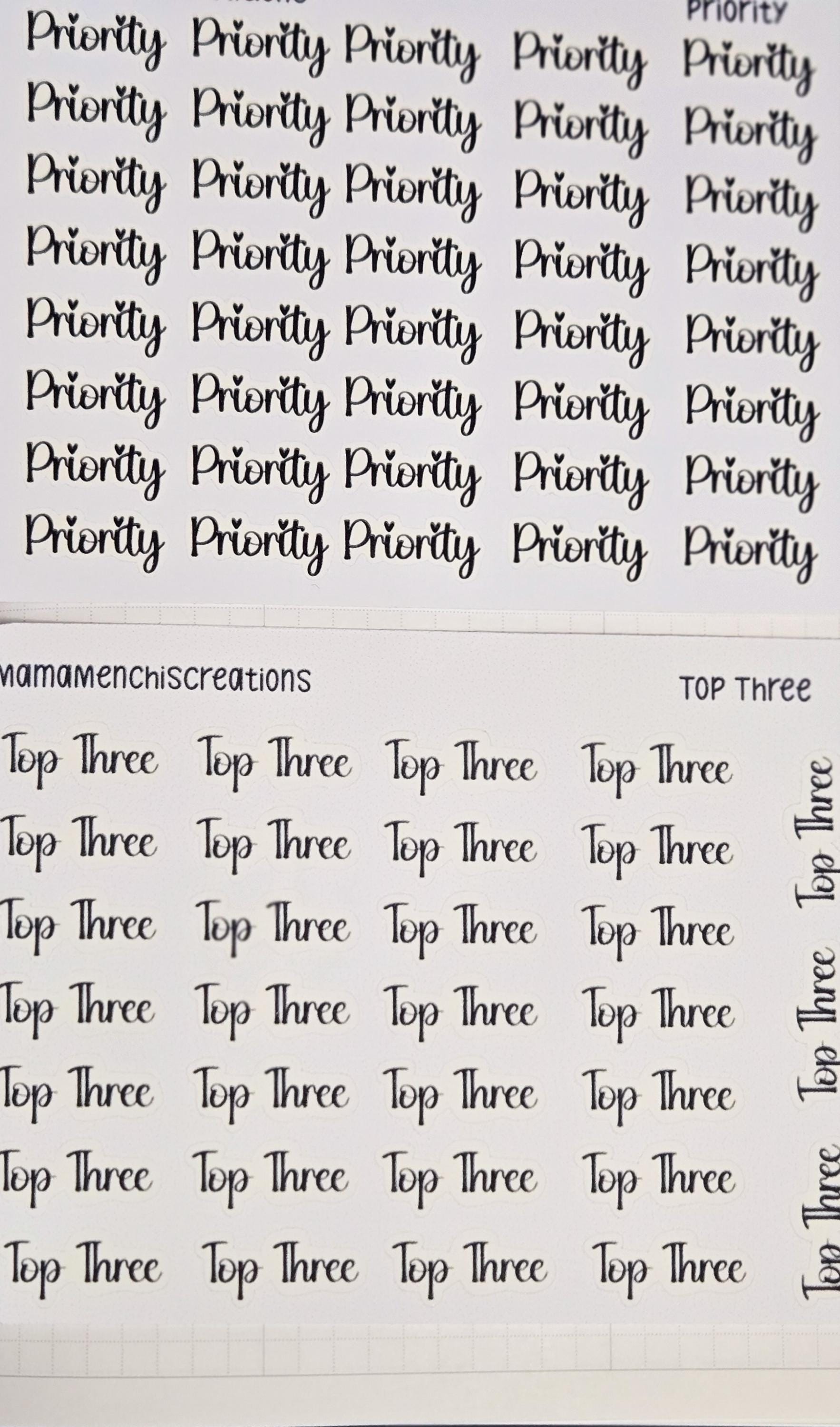 Priority and or Top Three Tracker Bujo Journal Planner Functional Sticker Sheet