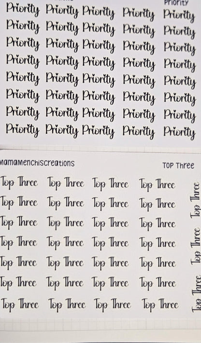 Priority and or Top Three Tracker Bujo Journal Planner Functional Sticker Sheet