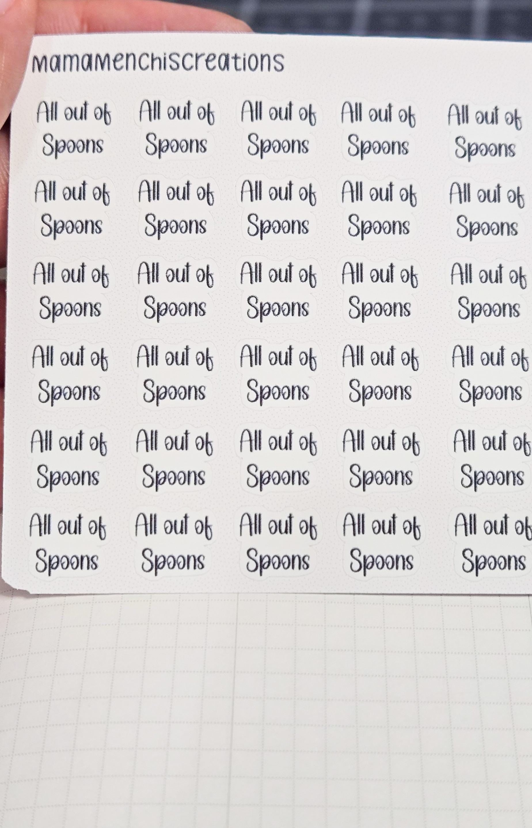 All out of Spoons Spoonie Tracker Bujo Journal Planner Functional Sticker Sheet