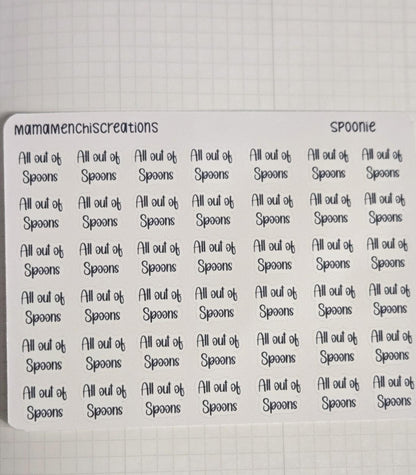All out of Spoons Spoonie Tracker Bujo Journal Planner Functional Sticker Sheet