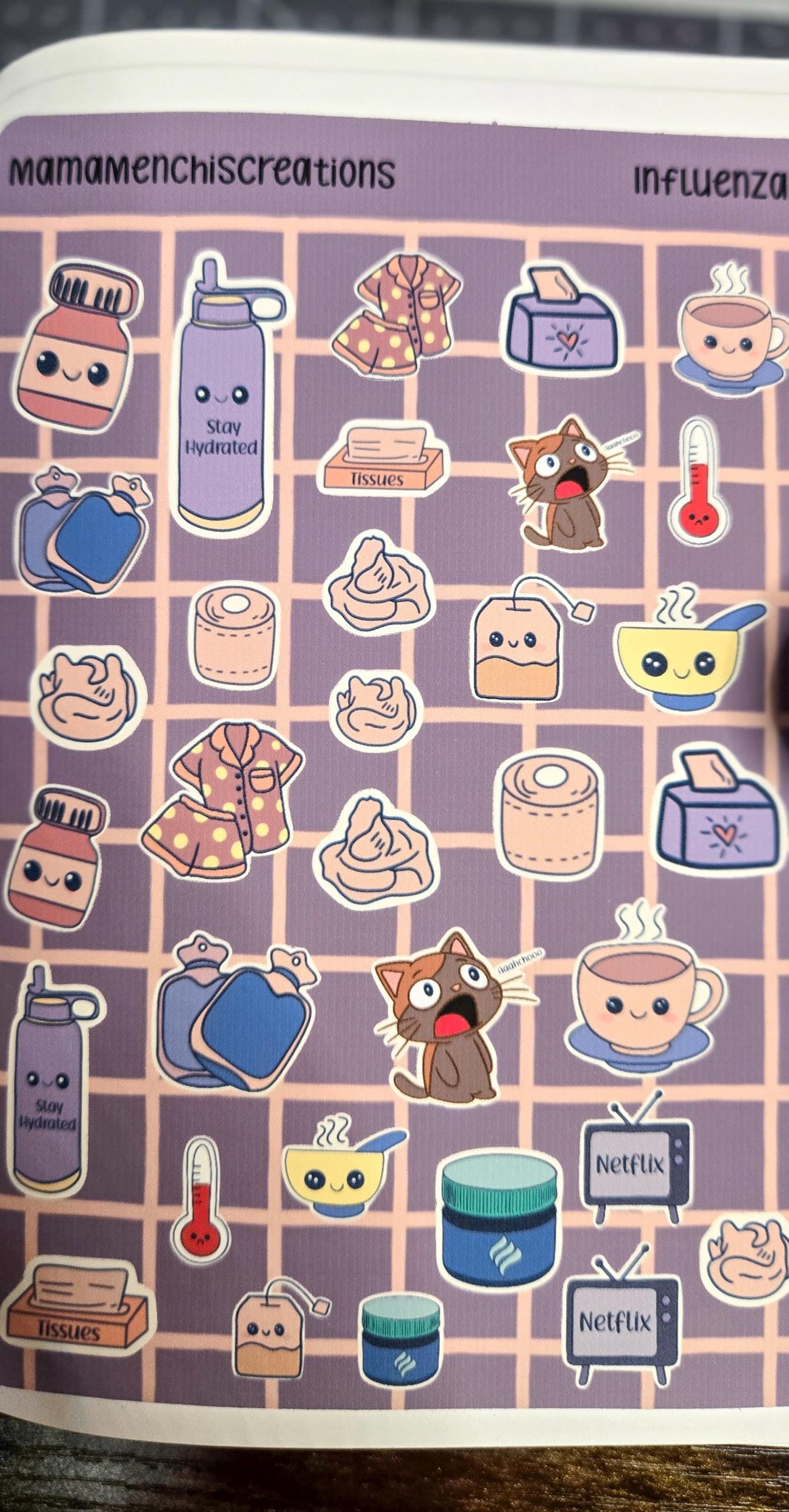 Influenza Cozy Sick Days Bujo Journal Planner Deco Sticker Sheet
