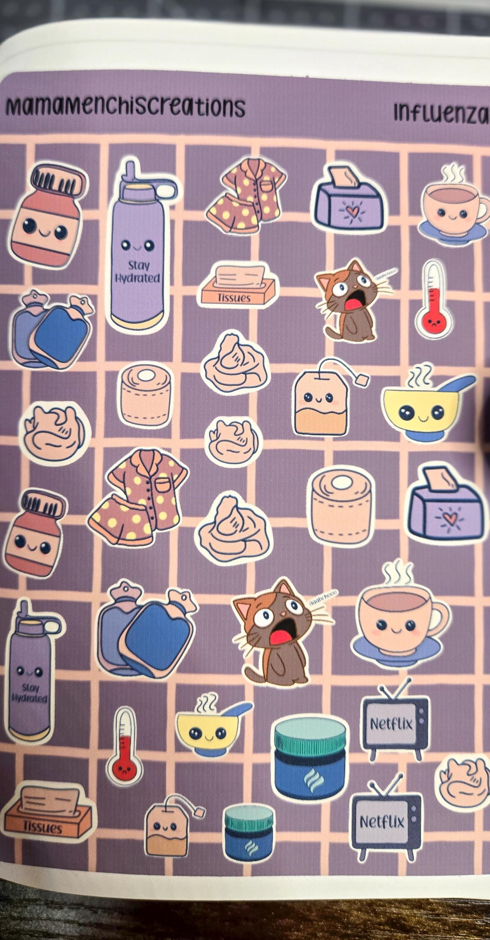 Influenza Cozy Sick Days Bujo Journal Planner Deco Sticker Sheet